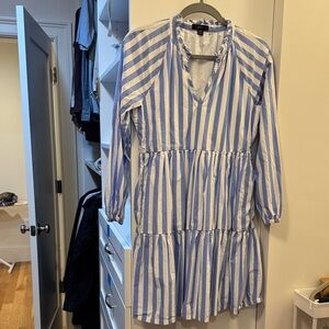 J. Crew Blue and White Ruffled Blouse